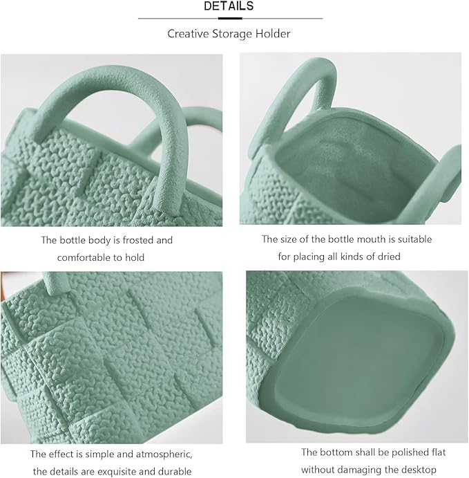 Ceramic Vase, Small Modern Flower Vase for Home Decor, Handbag Collection Creative Ceramic Floral Vases for Centerpieces, Flower Arrangement Decoration Shooting Props (Green)