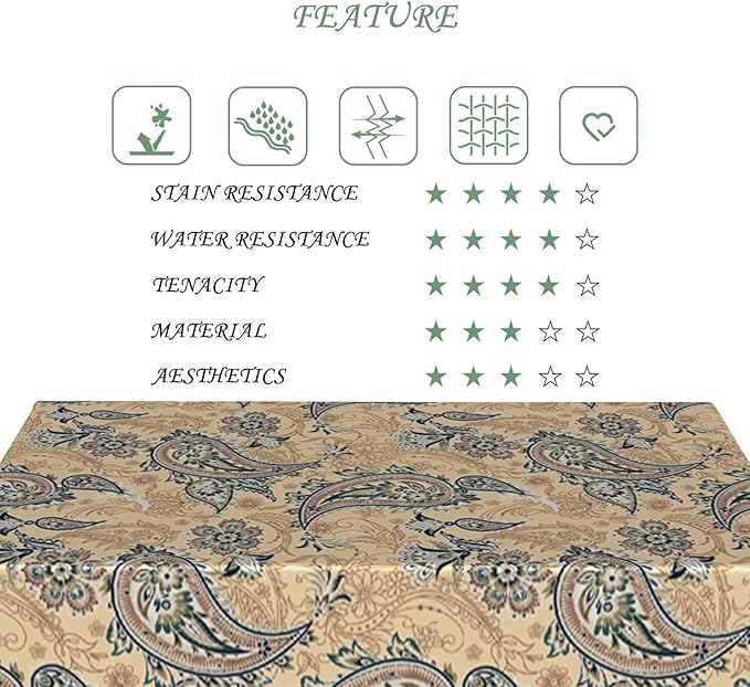 70x120 Inch Paisley Rectangular Tablecloth Retro Bohemian Floral Table Cloth Bohemian Washable Durable Table Cover for Dining Banquet Garden Home Decor