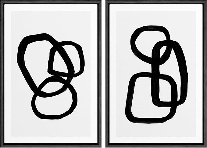 SIGNWIN Framed Canvas Print Wall Art Set Mid-Century Geometric Ring Collage Abstract Shapes Illustrations Modern Art Minimal Boho Relax/Calm for Living Room, Bedroom, Office - 24"x36"x2 Black