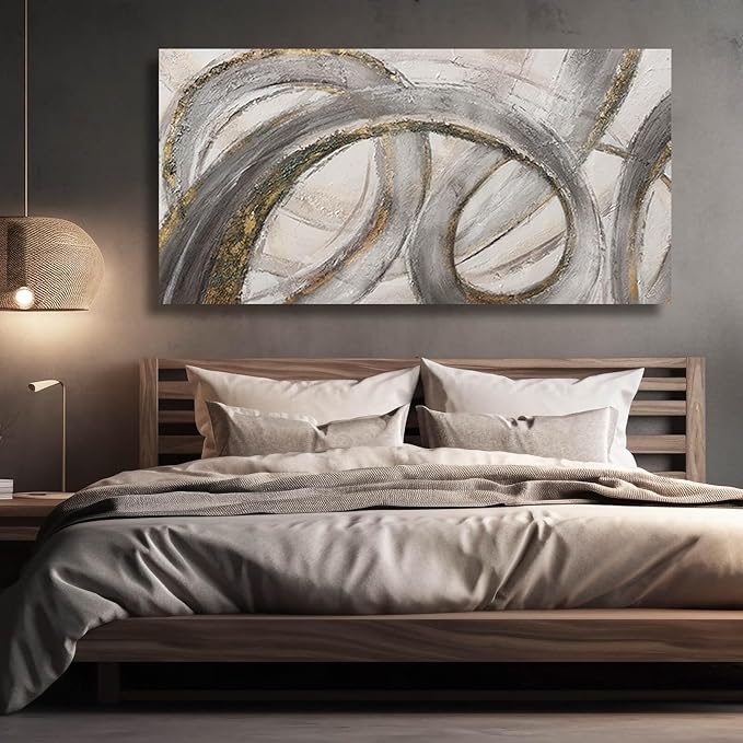 VAYIMDH Canvas Wall Art for Living Room Large Graffiti Wall Decor Grey and Beige Picture Painting for Home Office Bedroom 29"x 58" Ready to Hang