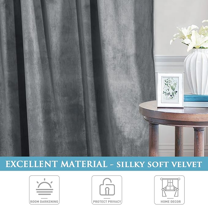 StangH Light Grey Velvet Drapes 90 inches, Luxury Home Decoration Heavy Thick Light Blocking Windproof Window Curtains for Living Room Sliding Door Patio, W52 x L90, 2 Panels