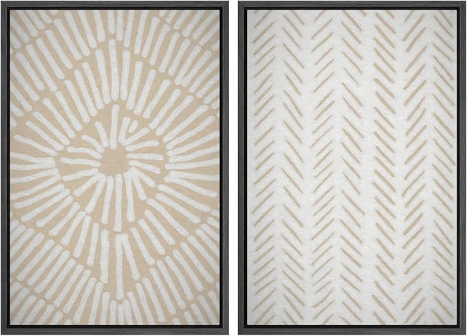 SIGNWIN Framed Canvas Print Wall Art Set Tan White Tropical Geometric Collage Abstract Shapes Cozy Neutral Modern Art Minimal Boho Relax/Calm for Living Room, Bedroom, Office - 24"x36"x2 Black