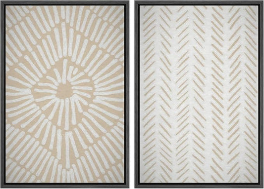 SIGNWIN Framed Canvas Print Wall Art Set Tan White Tropical Geometric Collage Abstract Shapes Cozy Neutral Modern Art Minimal Boho Relax/Calm for Living Room, Bedroom, Office - 16"x24"x2 Black