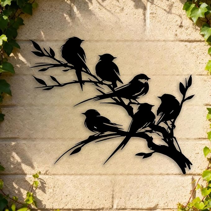 Birds on Branch Tree Metal Wall Decor - Nature Farmhouse Room Decor Wall Art Home Decor for Living Room, Bedroom, Dining Room, Bathroom, Office, Courtyard, Outdoor (Black)