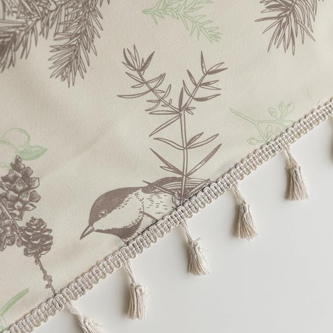 Boho Floral Curtains French Country Farmhouse Curtains 84 Inches Long Light Filtering Window Rod Pocket Drapes for Living Room 2 Panels-Beige Birds