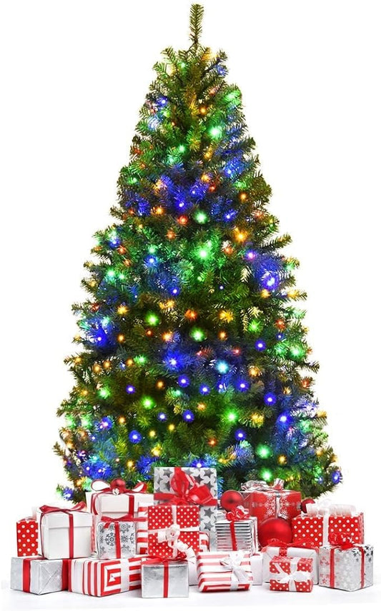 HAPPYGRILL 4FT Pre-Lit Christmas Tree with 300 PVC Branch Tips and Foldable Base, Premium Artificial Spruce Tree Hinged Xmas Tree for Holiday Decoration