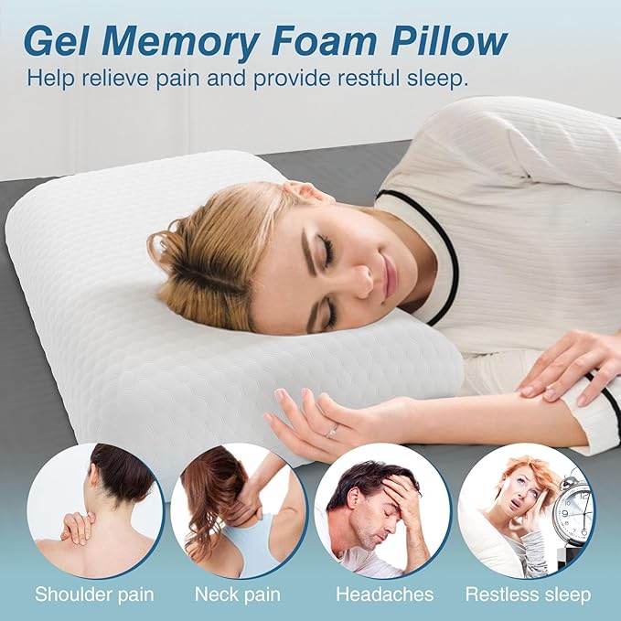 DUMOS Memory Foam Pillows for Sleeping 5 Pack, Bed Pillows for Adults with Washable Cover and Breathable Mesh, Gel Cooling Pillow for Back and Side Sleeper Support, White