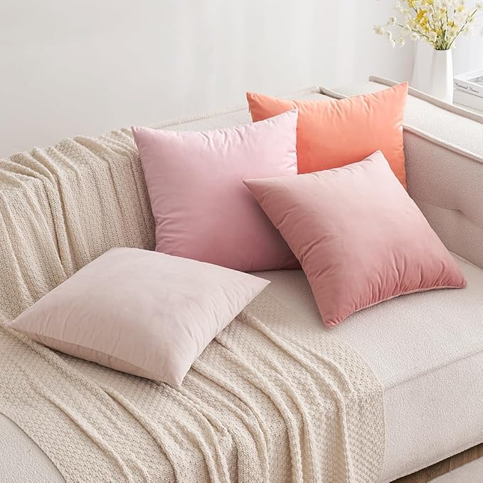 MIULEE Pack of 2 Pillow Covers Velvet Throw Pillow Covers Decorative Cushion Case for Spring Sofa Bedroom Couch 12x20 Inch Dusty Pink