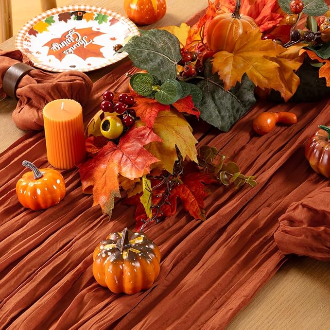MLMC Terracotta Table Runner 10ft Rustic Burnt Orange Cheesecloth Table Runner 35 x 120 inches for Wedding Bridal Shower Birthday Pinic Party Decor