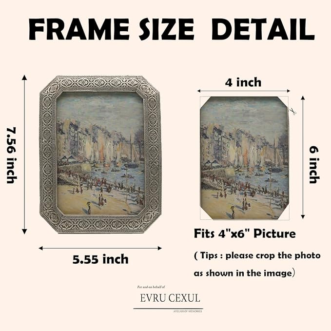 4x6 Vintage Picture Frame - Silver Antique Frame 4x6, Ornate Frames 4 X 6 With Glass Front For Tabletop Photo Display And Wall Hanging, Victorian Poster Frame 4 By 6 Vintage Wall Decor