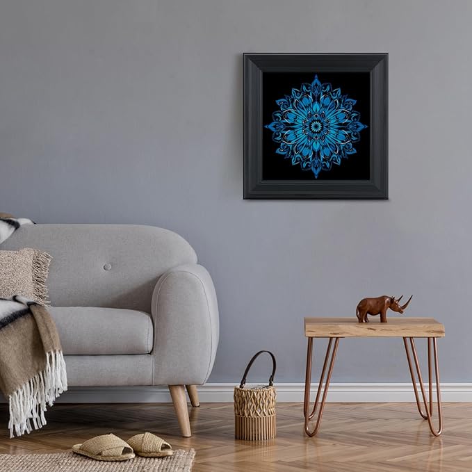 Brivoria Mandala Wall Art Home Decor, Framed Blue Mystic Waves Mandala Artwork, Modern Spiritual Wall Accent for Living Room Dining Room Hallway or Meditation Space, Calming Decorative Display, 16x16
