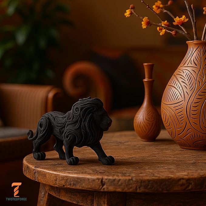 TwistedForge Crafted Rustic Wood Carved Look Lion – Wildlife Figurine, Courage & Strength Symbol, Home Décor Accent – USA Made with Recycled PETG