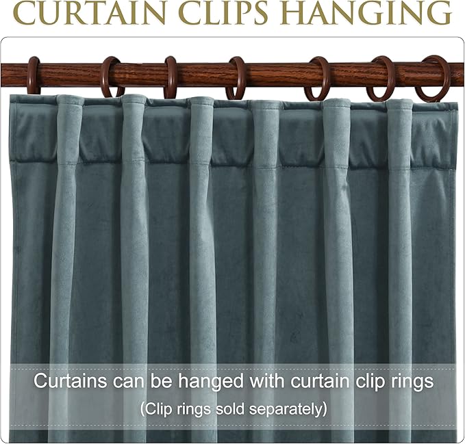 StangH Stone Blue Velvet Curtains - Back Tab Room Darkening Privacy Protect Window Treatments for Nursery Baby, Elegant Home Decor Drapes for Dining Room/Bathroom, W52 x L90, 2 Panels