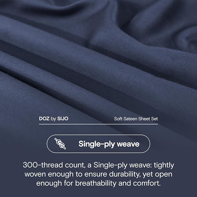 DOZ 100% Long Staple Cotton Duvet Cover Set, Soft Sateen Weave, Smooth, Breathable, Hotel Comfort, 90"x90", 8 Loops, 3pc – 2 Pillowcases 1 Duvet Cover (Sapphire, Full/Queen)