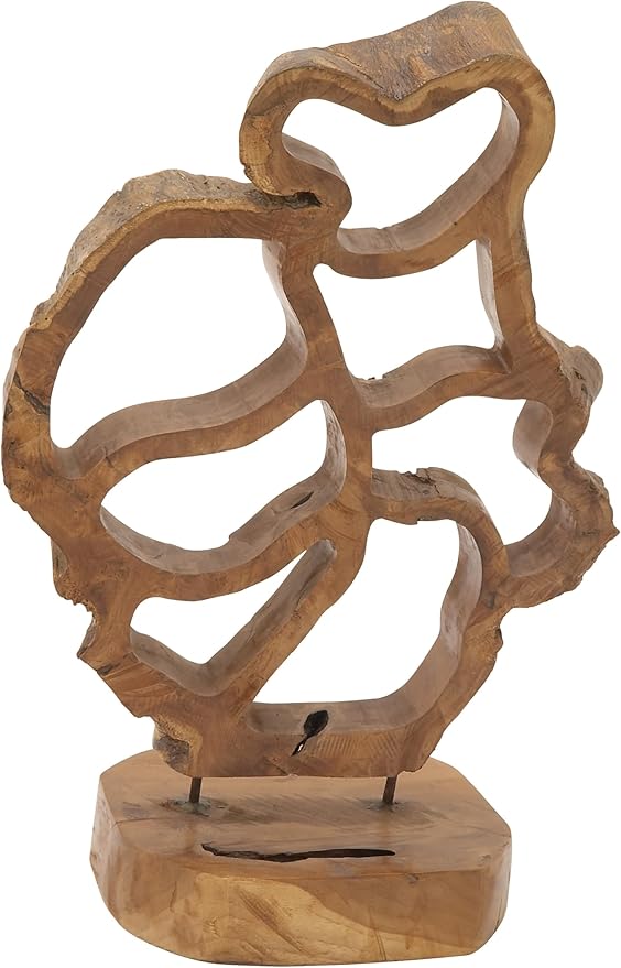 Deco 79 Teak Wood Abstract Handmade Decorative Sculpture Home Decor Statue, Accent Figurine 16" x 8" x 25", Brown