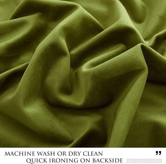 StangH Olive Green Curtains Velvet 96 inches for Living Room, Luxury Light Blocking Privacy Protect Velour Drapes for Nursery Bedroom/Bathroom, W52 x L96, 2 Panels