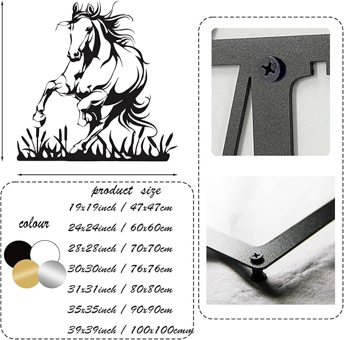Metal Horse Wall Art, Metal Wall Art Wildlife, Running Horse Wall Art, Rustic Concise Western Horse Decor, Safari Metal Sculpture, Horse Home Decorations, Farmhouse Wall Decor (Silver, 30"x30"|76x76cm)