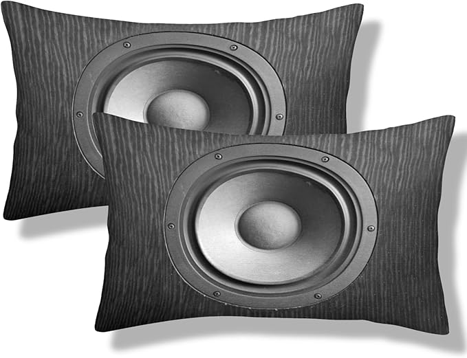 Speaker Pattern Lumbar Pillow Covers 12x20 Inch Set of 2 Black Audio Bass Throw Pillow Cover Speaker Music Sound Pillowcase Cushion Cases for Home Couch Bed Sofa