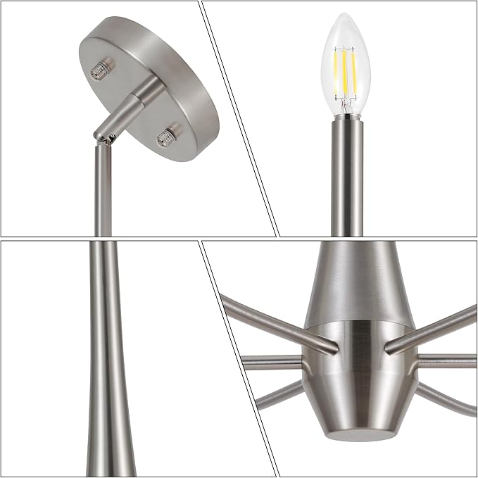 Brushed Nickel Chandelier, 6-Light Modern Farmhouse Chandeliers for Dining Room Lighting Fixtures Hanging, Industrial Metal Minimalist Chandelier for Kitchen Bedroom Foyer Entryway Hall