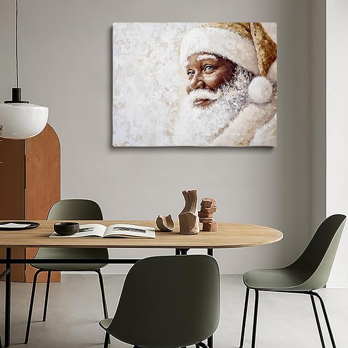 Vintage Black Santa Portraits Art Print,Retro Santa Painting,African American Christmas Artwork,Beige Santa Claus Portrait,Vintage Holiday Decor