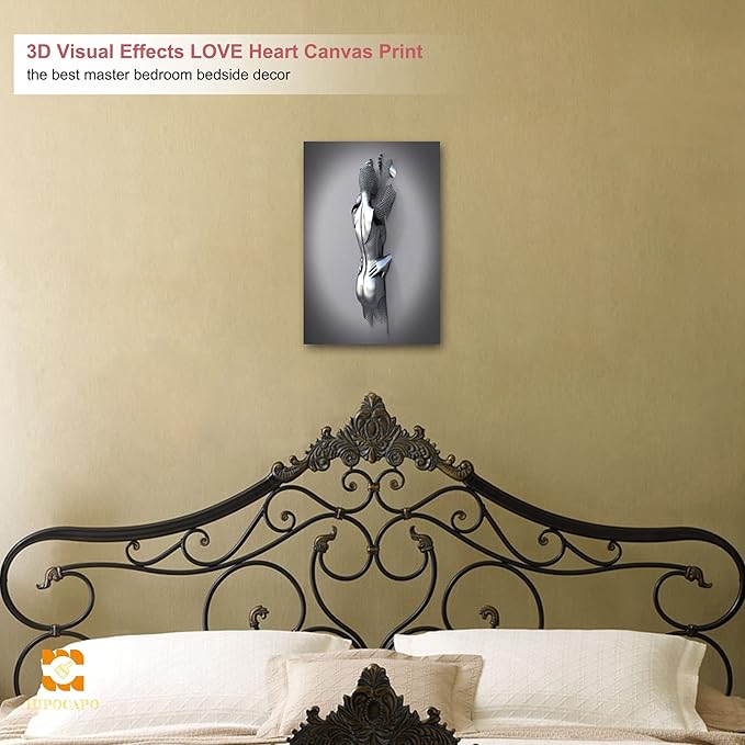 3D Wall Art - Wall Art For Bedroom Couples Wall Art 3D Metal Effect Romantic Hug Modern Abstract Canvas Wall Art for Wall Decorations Framed 12”x18”x1Pcs