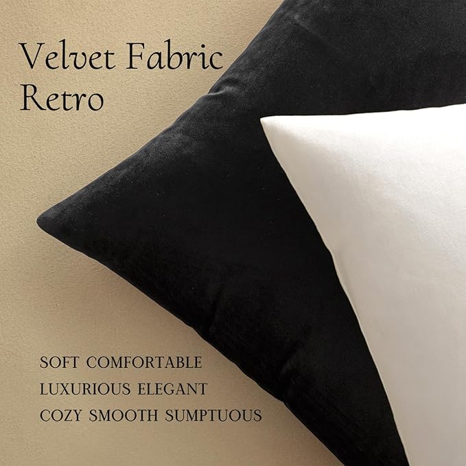 MIULEE Velvet Throw Pillow Covers 18x18 Inch, Pack of 2 - Black, Super Soft Decorative Square Cushion Cases Modern Luxury Home Decor for Sofa, Couch, Bed, Chair,Livingroom with Invisible Zipper