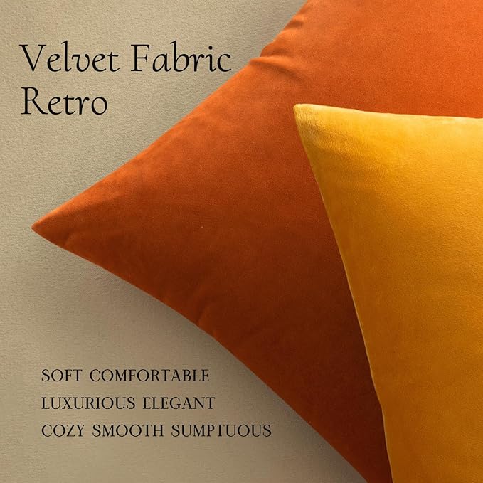 MIULEE Pack of 2 Orange Velvet Pillow Covers Fall Decorative Square Pillowcase Soft Solid Autumn Cushion Cases for Sofa Bedroom Car Decor 12x12 Inch Orange