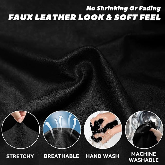 Sofa Slipcover with Armrest Pockets 4-Piece Set, Stretch Faux Leather Extra Large Couch Covers for 3-Cushion Couches(Fits 98-112") - Machine Washable, Pet & Kid Friendly - Black