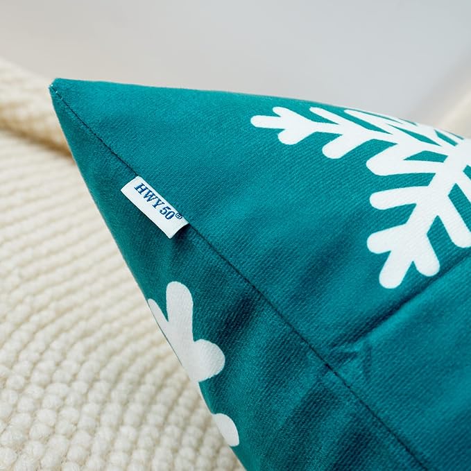 HWY 50 Teal Decorative Throw Pillow Covers 16x16 Inch for Couch Sofa Living Room Bed, Soft Square Throw Pillows Cases Cushion Cover with Christmas Snowflakes Print Pack of 2