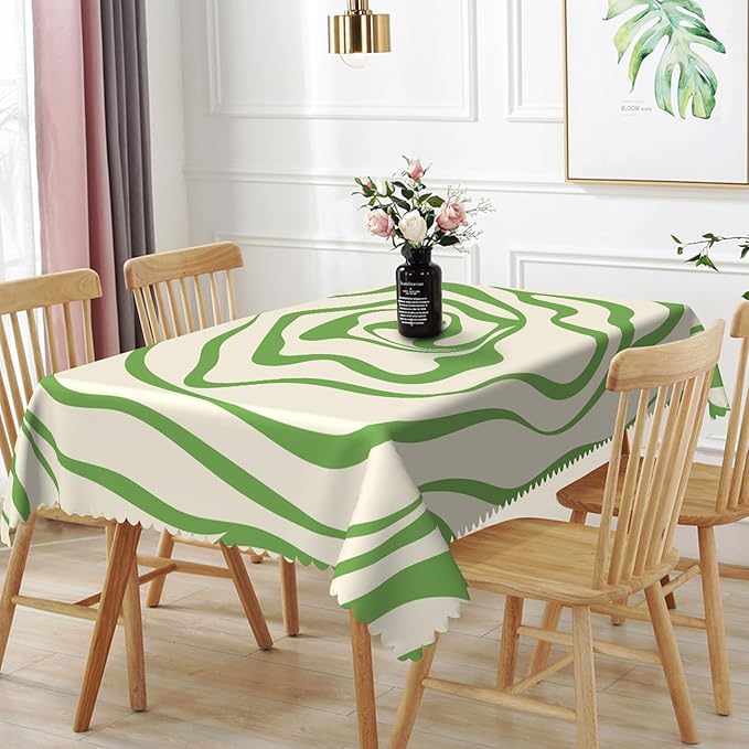 60x108inches Abstract Wavy Swirl Tablecloth Minimal Aesthetic Spiral Stripe Modern Art Table Cloth Washable and Wrinkle Free Fabric Table Cover for Kitchen Dining Room Living Room Home Decor