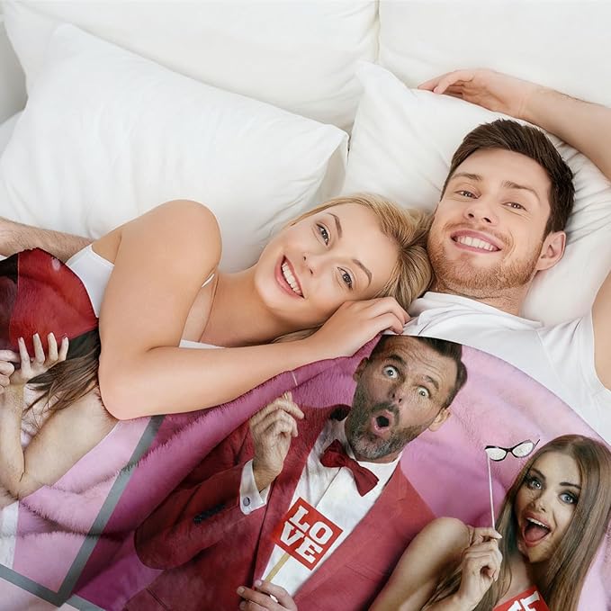 Jecivila Custom Blanket with Picture Text Personalized Photo Flannel Throw Blankets Customized Couple Gifts for Girlfriend Boyfriend Wife Husband on Valentine's Day Birthday