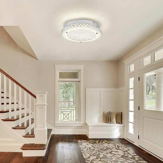 Crystal Ceiling Light Fixture 3000/4000/5000K Crystal Chandeliers Dimmble LED Kitchen Lighting Fixtures Ceiling for Dinning Room Bathroom Bedroom Hallway Entrance 14''