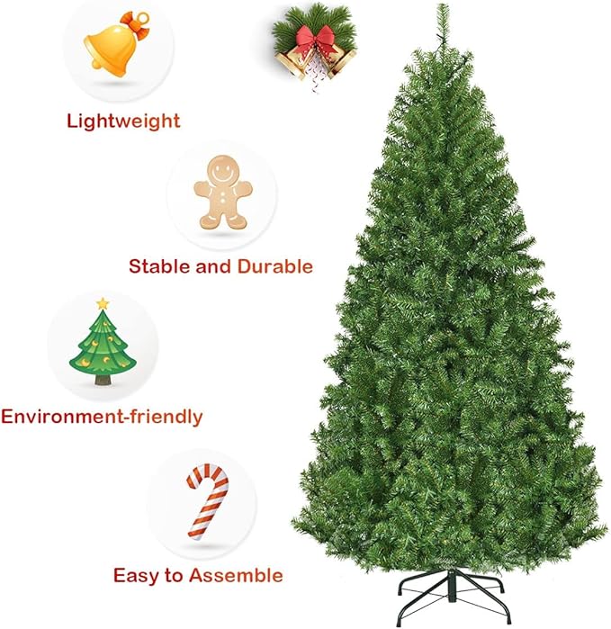 HAPPYGRILL 6 FT Pre-Lit Artificial Christmas Tree, Artificial Hinged Tree with 350 LED Lights, 1000 PVC Branch Tips and Foldable Base, Premium Spruce Tree with 11 Color Modes for Holiday Decor