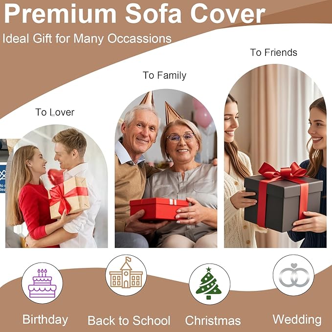 VClife Boho Couch Cover Soft Chenille Sofa Cover for Sofa Bed, 1 Piece Large Couch Covers for 2 Cushion Couch Sofa Washable Brown Black Jacquard Pattern Sofa Protector for Living Room 71''x118''