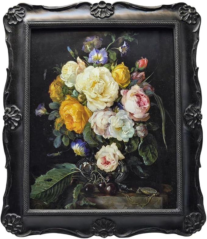 SYLVIA'S SHOP 8x10 Vintage Picture Frame, Antique Black Ornate Photo Frame, for Tabletop and Wall Display, Decorative Floral Design Retro Home Decor, Photo Gallery Art