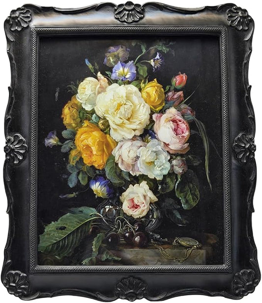 SYLVIA'S SHOP 8x10 Vintage Picture Frame, Antique Black Ornate Photo Frame, for Tabletop and Wall Display, Decorative Floral Design Retro Home Decor, Photo Gallery Art