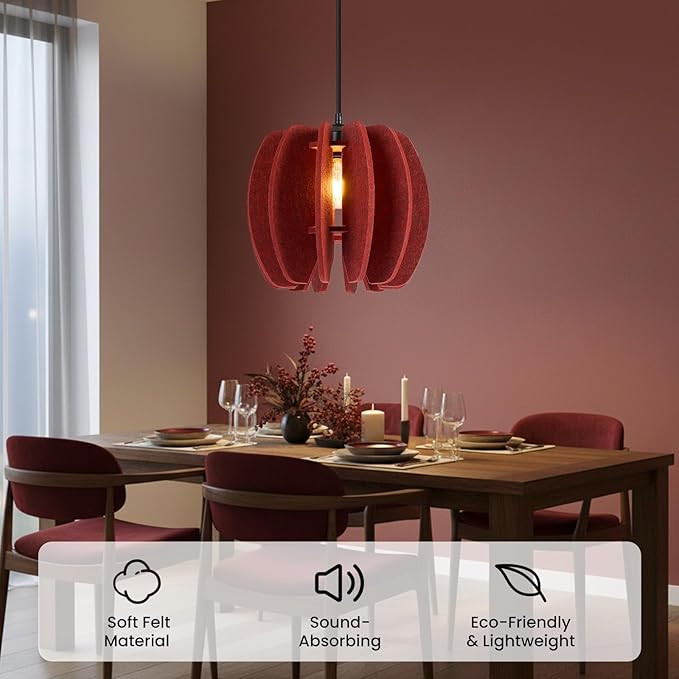 Pendant Light with Felt Lampshade, Modern Hanging Lamp Fixture, DIY Acoustic Pendant Light Chandeliers for Kitchen Island, Living Room, Dining Room, Bedroom, Office (D11.8"x10.2")