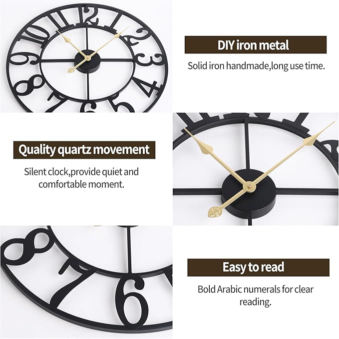 1st owned Wall Clock 16 Inch Round Large Indoor Wall Clocks Battery Operated Silent Non Ticking, Farmhouse Vintage Decorative Analog Metal Clock for Living Room, Kitchen, Bedroom Decor