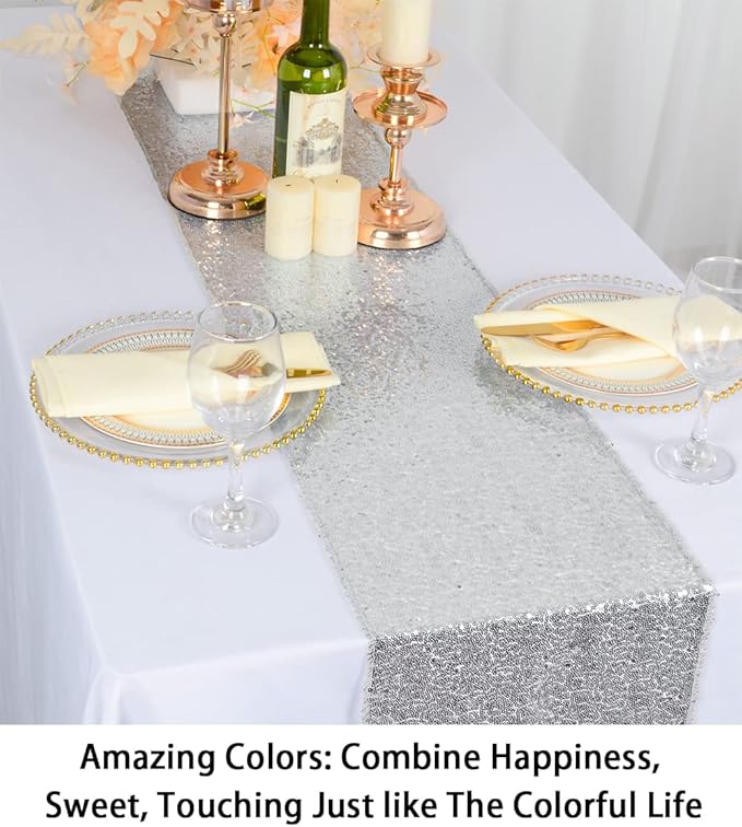 ShinyBeauty Sequin Tassel Table Runner 12x108-Inch Silver Christmas Decorations Silver Table Runner 108inch Christmas Table Runner Y1126