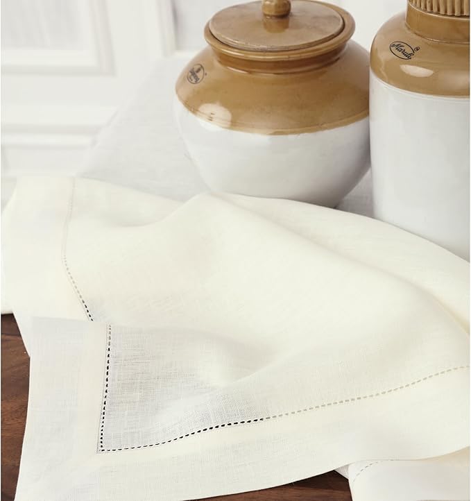 Solino Home Linen Tablecloth 60 x 132 Inch - Classic Hemstitch 100% Pure Linen Ivory Table Cloth for Rectangle Tables - Machine Washable Tablecloth for Fall, Autumn, Thanksgiving, Holiday