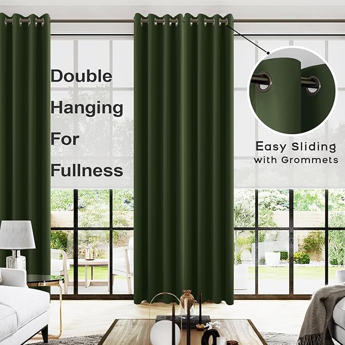 KOUFALL Olive Green Blackout Curtains for Living Room 52 by 108