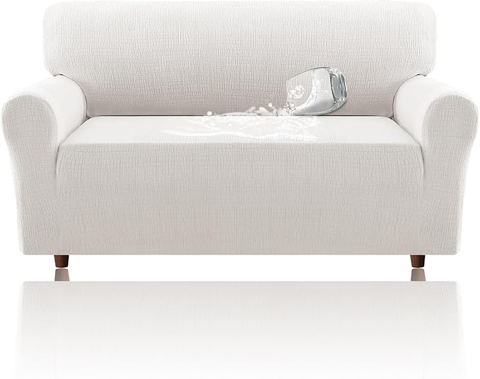 H.VERSAILTEX Jacquard Sofa Slipcover with Waterproof Seat Furniture Protector 1 Piece Stretch Sofa Covers with Elastic Bottom for Kids, Pets, Dog(Loveseat, Pale Oak)