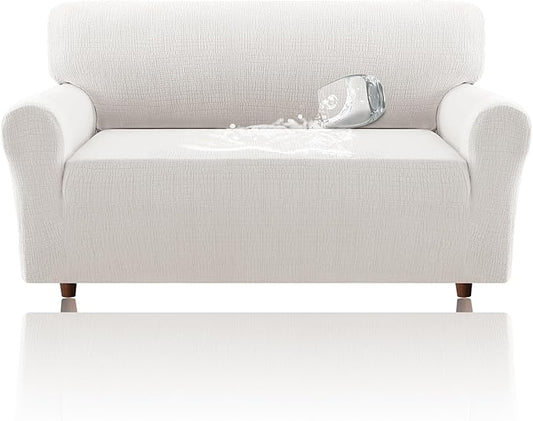 H.VERSAILTEX Jacquard Sofa Slipcover with Waterproof Seat Furniture Protector 1 Piece Stretch Sofa Covers with Elastic Bottom for Kids, Pets, Dog(Loveseat, Pale Oak)