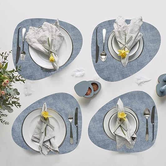 6 Pack Faux Leather Placemats Set,Blue PU Dining Table Mats,Wipeable Easy to Clean Stain Resistant Heat Resistant Waterproof Place Mats Durable Plate Mats for Table Nordic Style