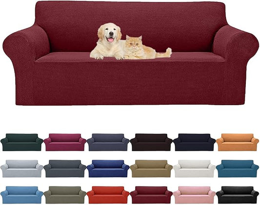 Cupuamon 2025 New Stretch Oversized Sofa Slipcovers Couch Sofa Cover for 4 Seater Furniture Protector Covers with Elastic Bottom Jacquard Fabric Small Checks for Pets, Kids - Dark Red