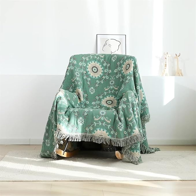 Boho Throw Blanket for Bed 100% Cotton Ultra Soft Rustic Quilt Fall Blanket Floral Printed Farmhouse Decor Bed Blankets,60"×80" All Season Rustic Throw for Sofa Couch Chair