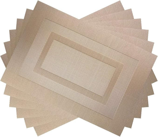PIGCHCY Placemats Set of 6,Washable Woven Vinyl Kitchen Table Mats Non Slip Durable Placemats,Heat Resistant Placemats for Dining Table (Champagne)