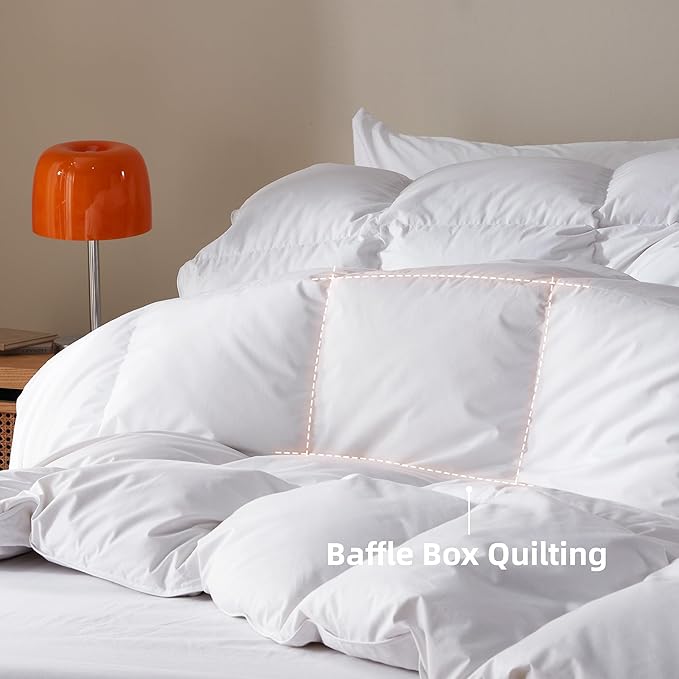 Goose Feather Down Comforter King Size,100% Organic Cotton Duvet Insert,All-Season Luxury Duvet Insert with Baffle Box Design, 750+Fill Power Hotel Collection Bedding Comforter