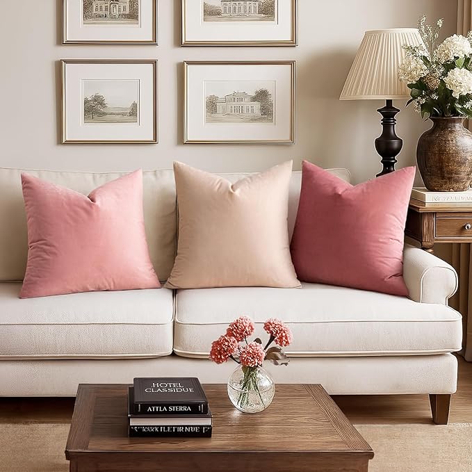 MIULEE Pack of 2 Pillow Covers Velvet Square Throw Pillow Covers Decorative Cushion Case for Spring Sofa Bedroom Couch 20x20 Inch Dusty Pink