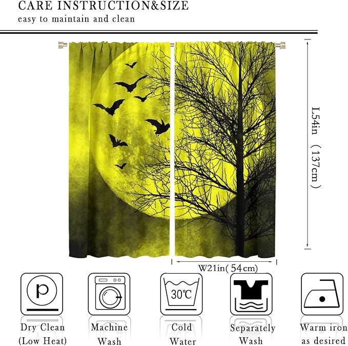 Gothic Crow Blackout Window Curtains, Halloween Horror Crow Print Window Drapes, for Living Room Bedroom 21(W)*54(L) 2 Panels